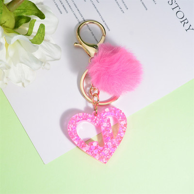 Nou Creativ Love English Letter Breloc Roz Pompon Alfabet Breloc Poștă Breloc pandantiv Ornament Suport pentru chei de mașină