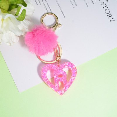 Nou Creativ Love English Letter Breloc Roz Pompon Alfabet Breloc Poștă Breloc pandantiv Ornament Suport pentru chei de mașină