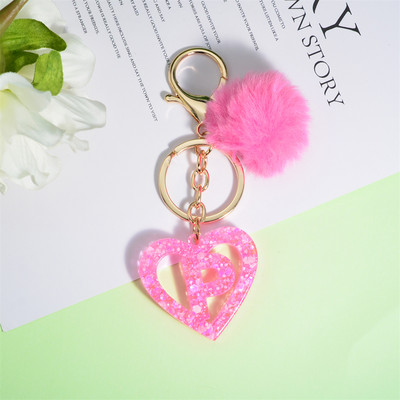 Nou Creativ Love English Letter Breloc Roz Pompon Alfabet Breloc Poștă Breloc pandantiv Ornament Suport pentru chei de mașină