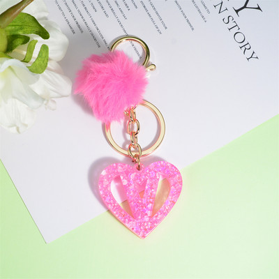 Nou Creativ Love English Letter Breloc Roz Pompon Alfabet Breloc Poștă Breloc pandantiv Ornament Suport pentru chei de mașină