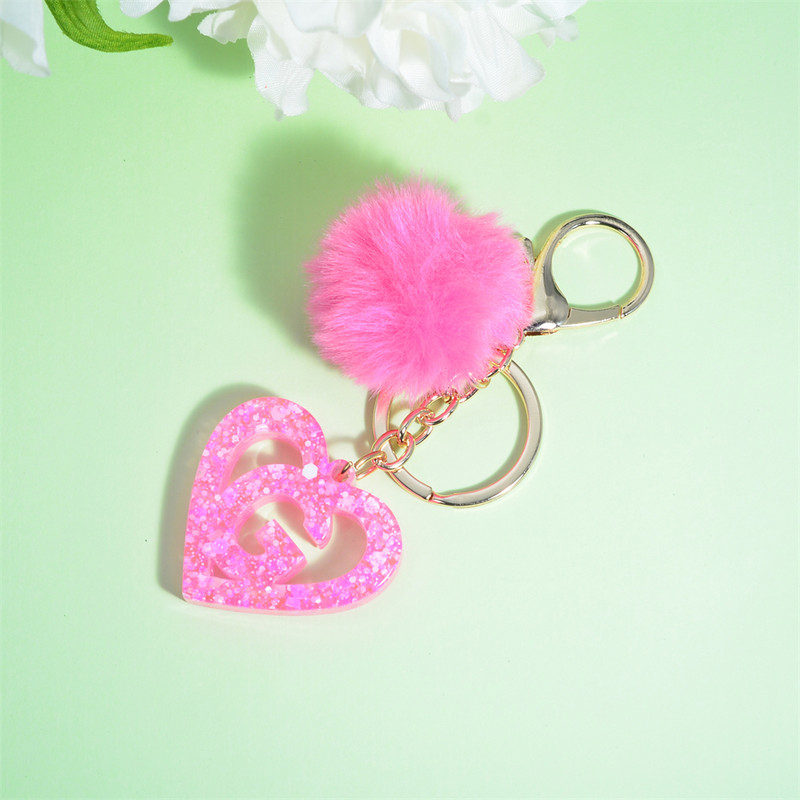 Nou Creativ Love English Letter Breloc Roz Pompon Alfabet Breloc Poștă Breloc pandantiv Ornament Suport pentru chei de mașină