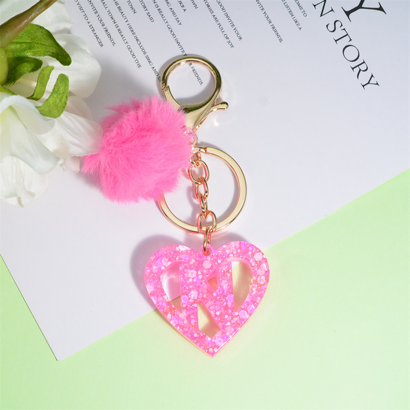 Nou Creativ Love English Letter Breloc Roz Pompon Alfabet Breloc Poștă Breloc pandantiv Ornament Suport pentru chei de mașină