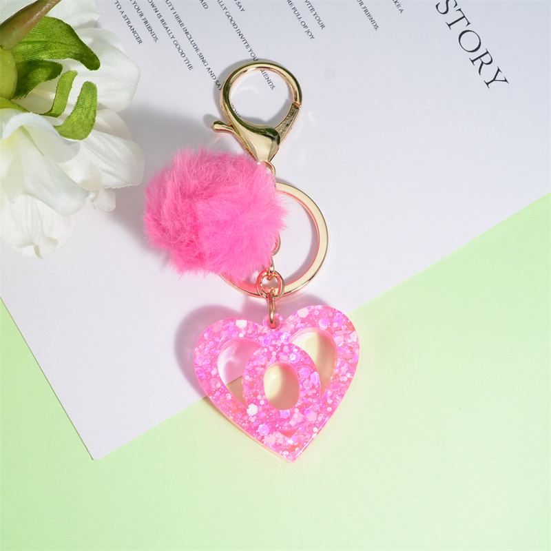 Nou Creativ Love English Letter Breloc Roz Pompon Alfabet Breloc Poștă Breloc pandantiv Ornament Suport pentru chei de mașină