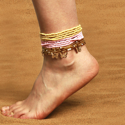 Boemia lucrate manual margele de orez lant bratara glezna picior picior fluture farmec set de glezna pentru femei bijuterii de plaja accesoriu de bijuterie