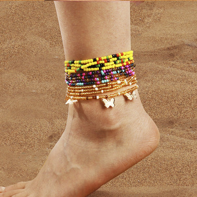 Boemia lucrate manual margele de orez lant bratara glezna picior picior fluture farmec set de glezna pentru femei bijuterii de plaja accesoriu de bijuterie