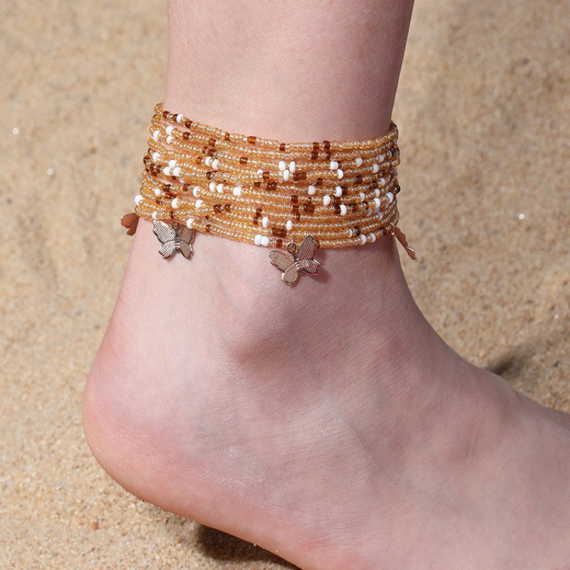 Boemia lucrate manual margele de orez lant bratara glezna picior picior fluture farmec set de glezna pentru femei bijuterii de plaja accesoriu de bijuterie