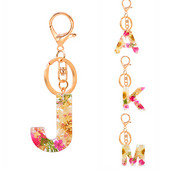 1 buc. Breloc cu litere din flori uscate, cu alfabet din cristal, rășină