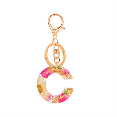 1 buc. Breloc cu litere din flori uscate, cu alfabet din cristal, rășină