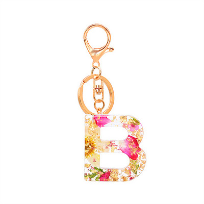 1 buc. Breloc cu litere din flori uscate, cu alfabet din cristal, rășină