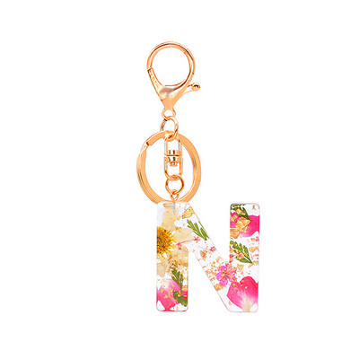 1 buc. Breloc cu litere din flori uscate, cu alfabet din cristal, rășină
