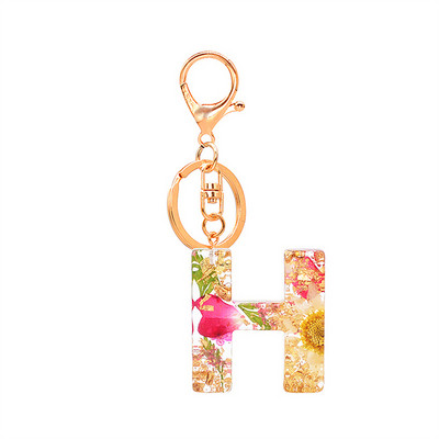 1 buc. Breloc cu litere din flori uscate, cu alfabet din cristal, rășină