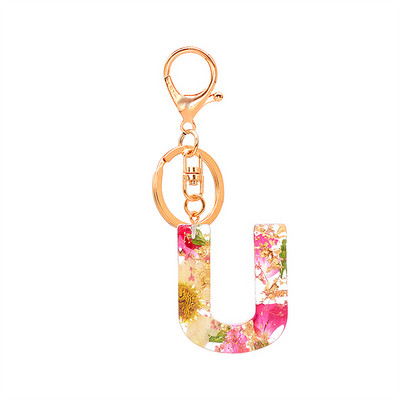 1 buc. Breloc cu litere din flori uscate, cu alfabet din cristal, rășină