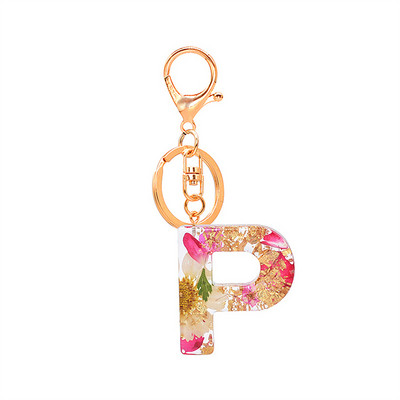 1 buc. Breloc cu litere din flori uscate, cu alfabet din cristal, rășină