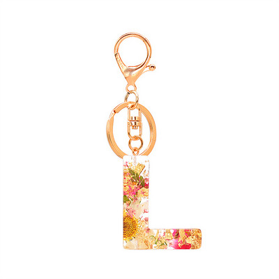 1 buc. Breloc cu litere din flori uscate, cu alfabet din cristal, rășină