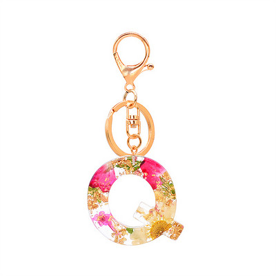 1 buc. Breloc cu litere din flori uscate, cu alfabet din cristal, rășină