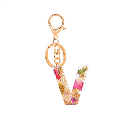 1 buc. Breloc cu litere din flori uscate, cu alfabet din cristal, rășină