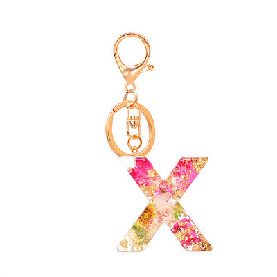 1 buc. Breloc cu litere din flori uscate, cu alfabet din cristal, rășină