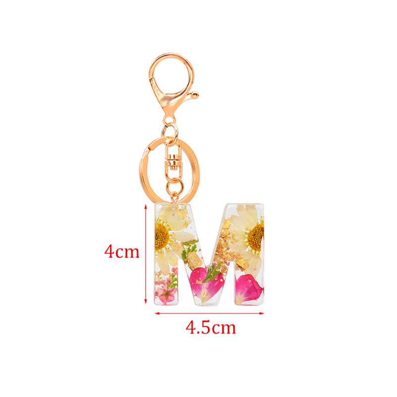 1 buc. Breloc cu litere din flori uscate, cu alfabet din cristal, rășină