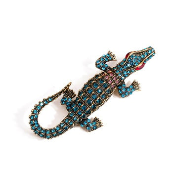 Morkopela Big Crocodile Rhinestone Καρφίτσα Vintage Animal Pins Δώρο για Γυναίκες Κρυστάλλινος αλιγάτορας Metal Broach Κοσμήματα