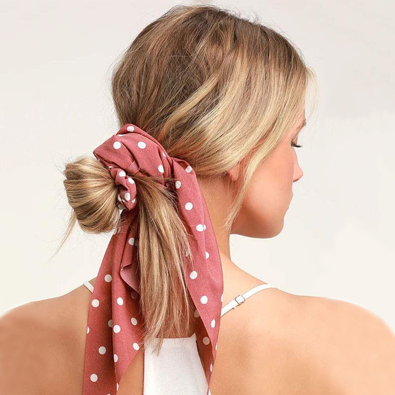 Eșarfă de păr Scrunchie de păr Scrunchie din șifon Floral Benzi de păr Suport pentru coadă de cal Cravate Scrunchy Accesorii vintage pentru femei, fete