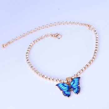 Модни талисмани с пеперуди Кристална глезенка Дамска верига с кристали за крака Летен плаж Аксесоари за бижута