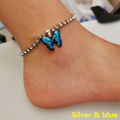 Fashion Butterfly Charms Crystal Anklet Γυναικεία αλυσίδα ποδιών Rhinestone Summer BeachJewelry αξεσουάρ