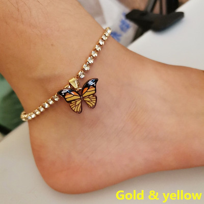 Fashion Butterfly Charms Crystal Anklet Γυναικεία αλυσίδα ποδιών Rhinestone Summer BeachJewelry αξεσουάρ