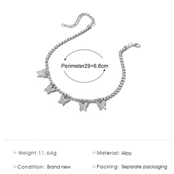SUMENG 2023 глезена с пеперуда тенис верига със страз Верига за крака Бижута за жени Лято на плажа Анкета с пеперуда Верига за боси крака