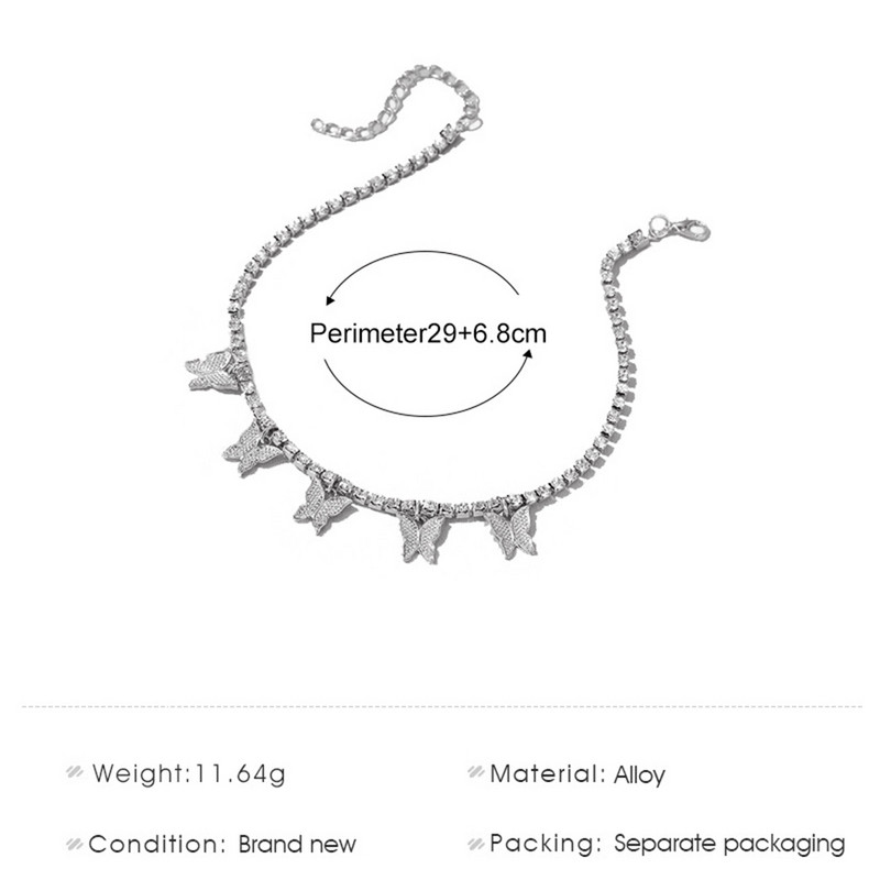 SUMENG 2023 Motýlí náramok na členok s kamienkami, tenisová retiazka, retiazka na nohy, šperky pre ženy, letné plážové náramky na členok s motýľom, retiazka naboso