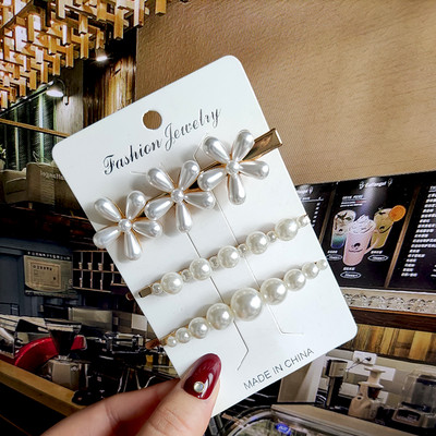 2022 Nouă Moda Femei Fete Perle Acrilice Acele de păr Clip laterală Bijuterii de păr La modă Geometrică Articole pentru cap Accesorii pentru păr Barrette