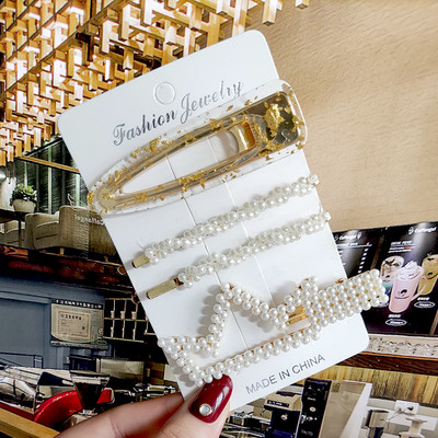 2022 Nouă Moda Femei Fete Perle Acrilice Acele de păr Clip laterală Bijuterii de păr La modă Geometrică Articole pentru cap Accesorii pentru păr Barrette