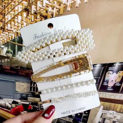 2022 Nouă Moda Femei Fete Perle Acrilice Acele de păr Clip laterală Bijuterii de păr La modă Geometrică Articole pentru cap Accesorii pentru păr Barrette