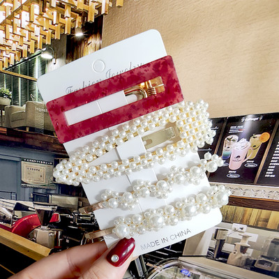 2022 Nouă Moda Femei Fete Perle Acrilice Acele de păr Clip laterală Bijuterii de păr La modă Geometrică Articole pentru cap Accesorii pentru păr Barrette