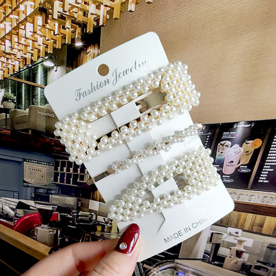 2022 Nouă Moda Femei Fete Perle Acrilice Acele de păr Clip laterală Bijuterii de păr La modă Geometrică Articole pentru cap Accesorii pentru păr Barrette