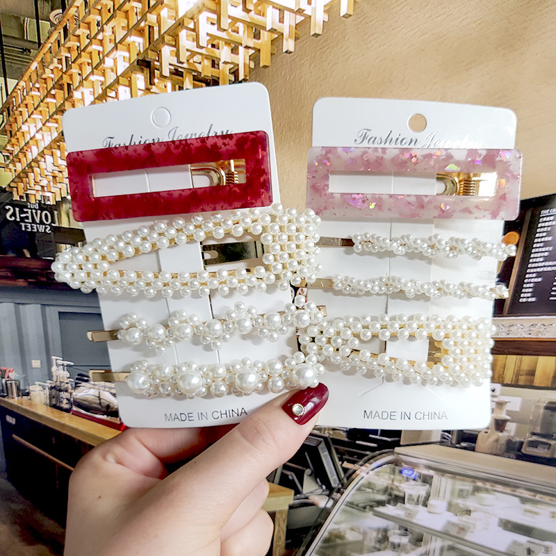 2022 Nouă Moda Femei Fete Perle Acrilice Acele de păr Clip laterală Bijuterii de păr La modă Geometrică Articole pentru cap Accesorii pentru păr Barrette