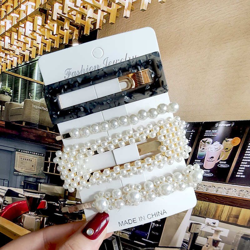 2022 Nouă Moda Femei Fete Perle Acrilice Acele de păr Clip laterală Bijuterii de păr La modă Geometrică Articole pentru cap Accesorii pentru păr Barrette