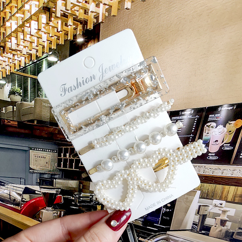 2022 Nouă Moda Femei Fete Perle Acrilice Acele de păr Clip laterală Bijuterii de păr La modă Geometrică Articole pentru cap Accesorii pentru păr Barrette