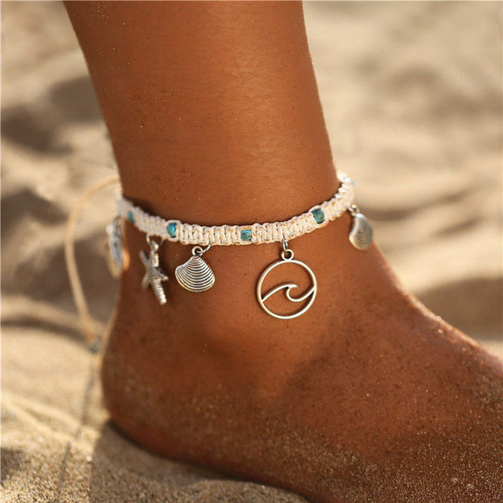 KSRA új kagylógyöngyök Starfish bokaláncok nőknek Strand bokalánc láb karkötő kézzel készített bohém láblánc Boho nyári strand ékszerek