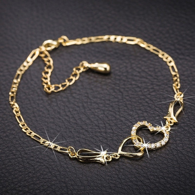 2022 Fashion Double Heart Ankle Women Love Wedding Bracelet Crystal Barefoot Beach Leg Chain Gift 25cm(9 7/8") long