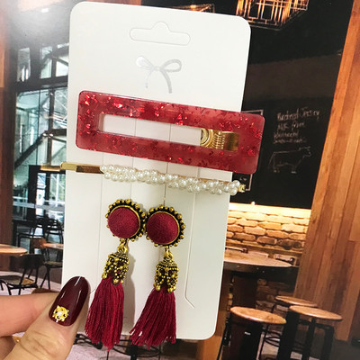 Agrafe de păr cu perle de modă, accesorii pentru păr și cercei cu ciucuri pentru femei, accesorii de păr din acril la modă