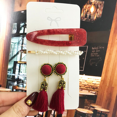 Agrafe de păr cu perle de modă, accesorii pentru păr și cercei cu ciucuri pentru femei, accesorii de păr din acril la modă