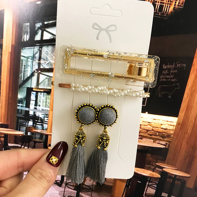 Agrafe de păr cu perle de modă, accesorii pentru păr și cercei cu ciucuri pentru femei, accesorii de păr din acril la modă