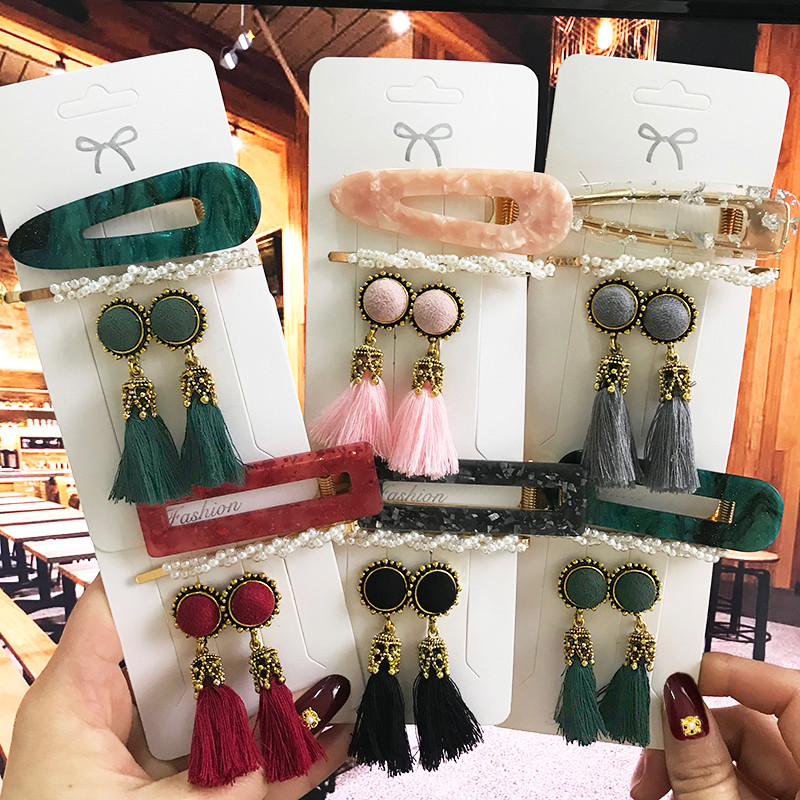 Agrafe de păr cu perle de modă, accesorii pentru păr și cercei cu ciucuri pentru femei, accesorii de păr din acril la modă