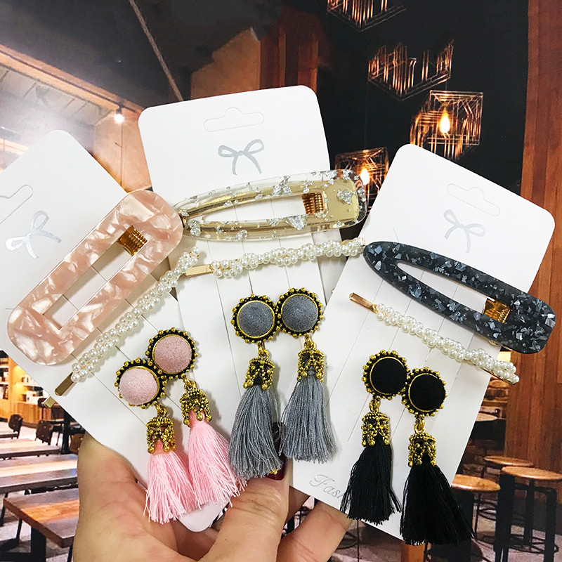 Agrafe de păr cu perle de modă, accesorii pentru păr și cercei cu ciucuri pentru femei, accesorii de păr din acril la modă