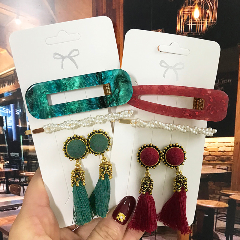 Agrafe de păr cu perle de modă, accesorii pentru păr și cercei cu ciucuri pentru femei, accesorii de păr din acril la modă