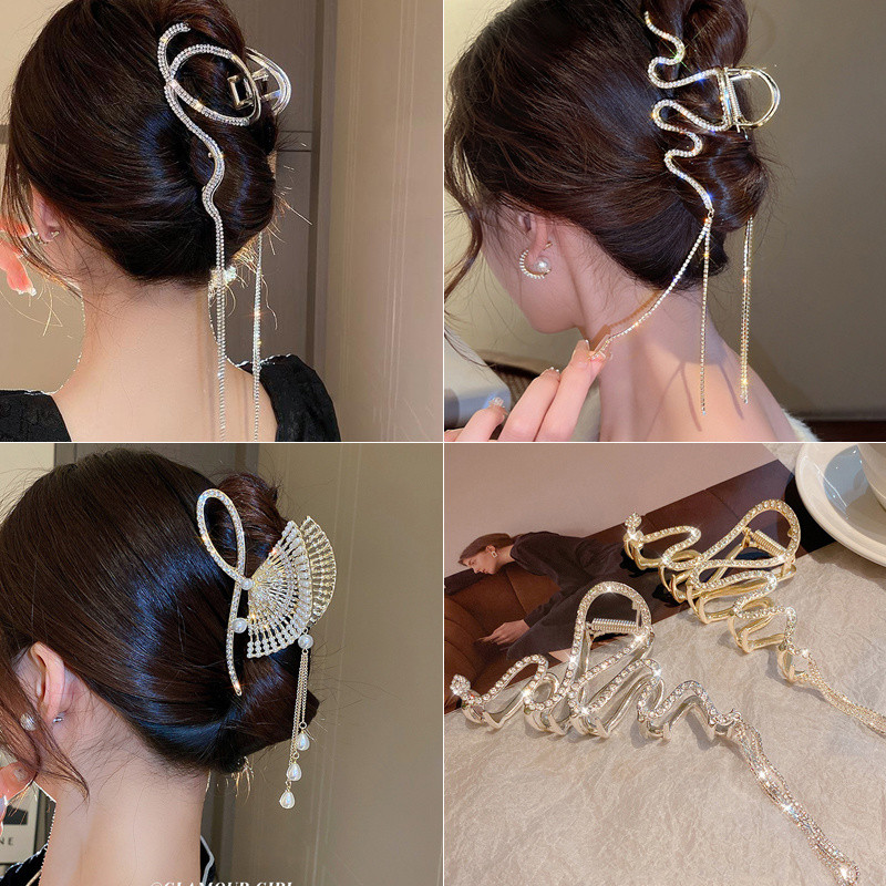 Agrafe pentru gheare de păr cu ciucuri de cristal cu stras de modă pentru femei, fete, agrafe geometrice de păr, crab, accesorii pentru păr