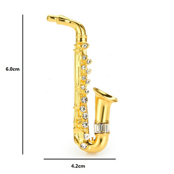 Wuli&baby 2-цветни брошки за саксофон за жени Унисекс инструменти с метални кристали Меломан Ежедневни брошки Подаръци