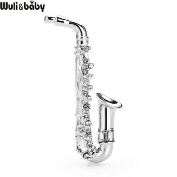 Wuli&baby 2-цветни брошки за саксофон за жени Унисекс инструменти с метални кристали Меломан Ежедневни брошки Подаръци