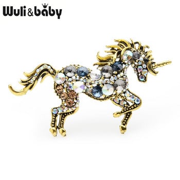 Wuli&baby Rhinestone Unicorn Καρφίτσες Γυναικείες από κράμα άλογο Ζώο γάμους Μπουκέτα Καρφίτσες Πρωτοχρονιάτικα δώρα