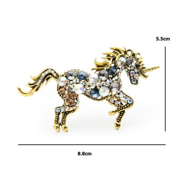 Wuli&baby Rhinestone Unicorn Καρφίτσες Γυναικείες από κράμα άλογο Ζώο γάμους Μπουκέτα Καρφίτσες Πρωτοχρονιάτικα δώρα